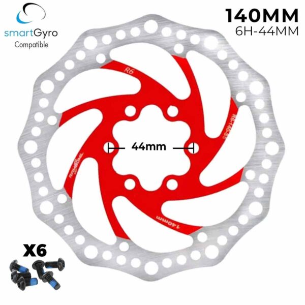 Disco de freno 140mm rojo (Smartgyro / Kugoo y similares) - Dentado (6H -44MM)