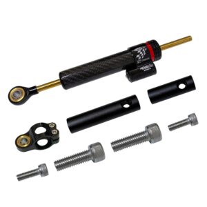 Damper Amortiguador de Dirección Color Fibra Carbono + adaptador (Adaptable a Ecoxtrem Armored, Kukirin, etc)